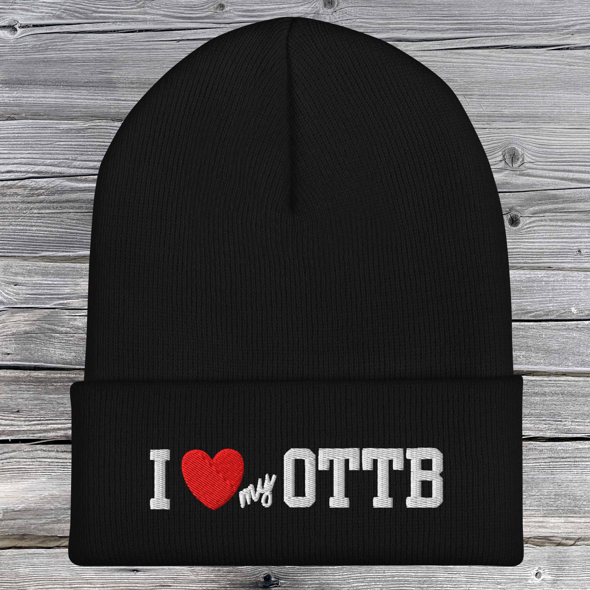 I Love My Ottb Cuffed Beanie military-green 