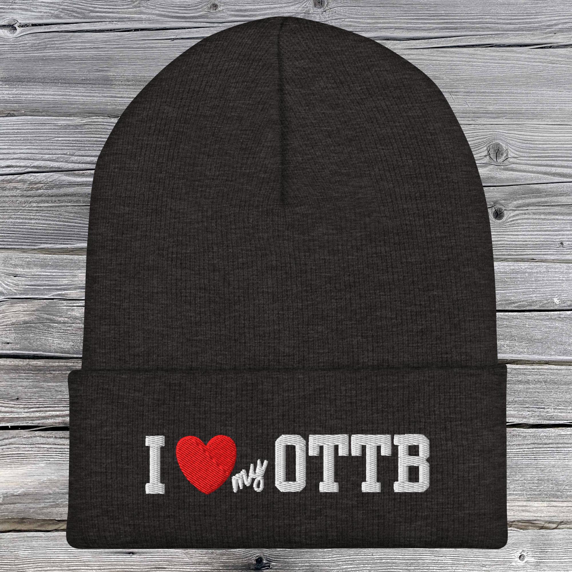 I Love My Ottb Cuffed Beanie black 